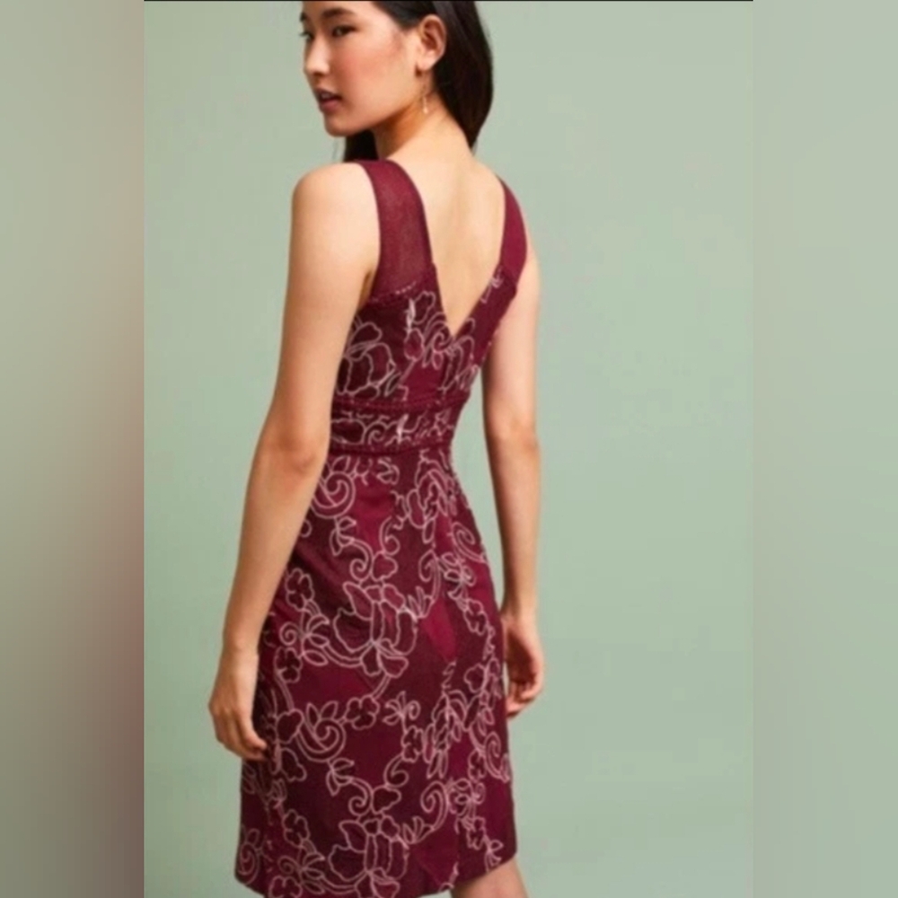 Moulinette soeurs Maroon floral lace Mesh dress midi Fall Anthropologie Size 10